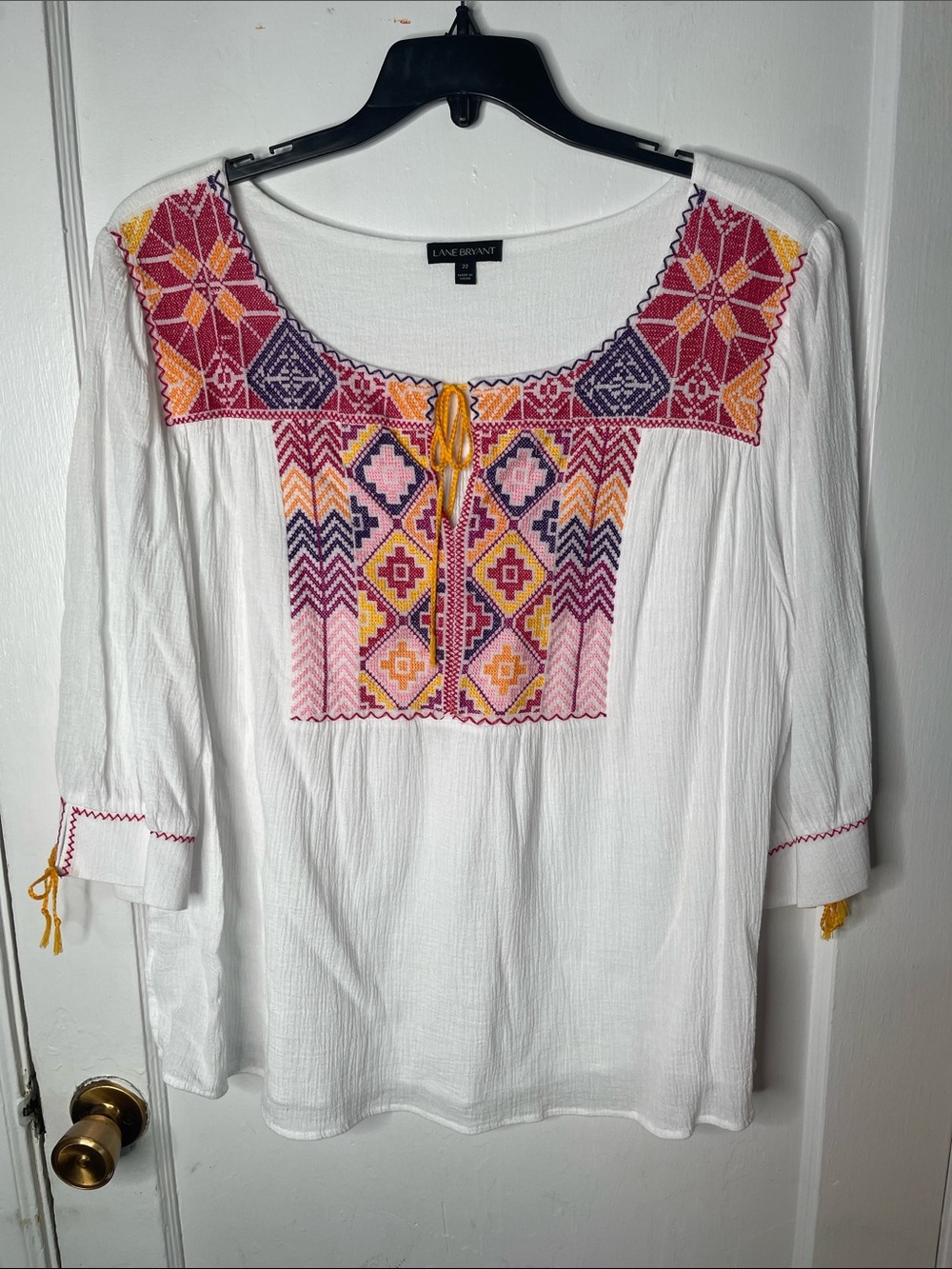 Lane Bryant Top 22 Peasant Cross Stitch Gauze 3/4 Sleeve Women’s Plus Size